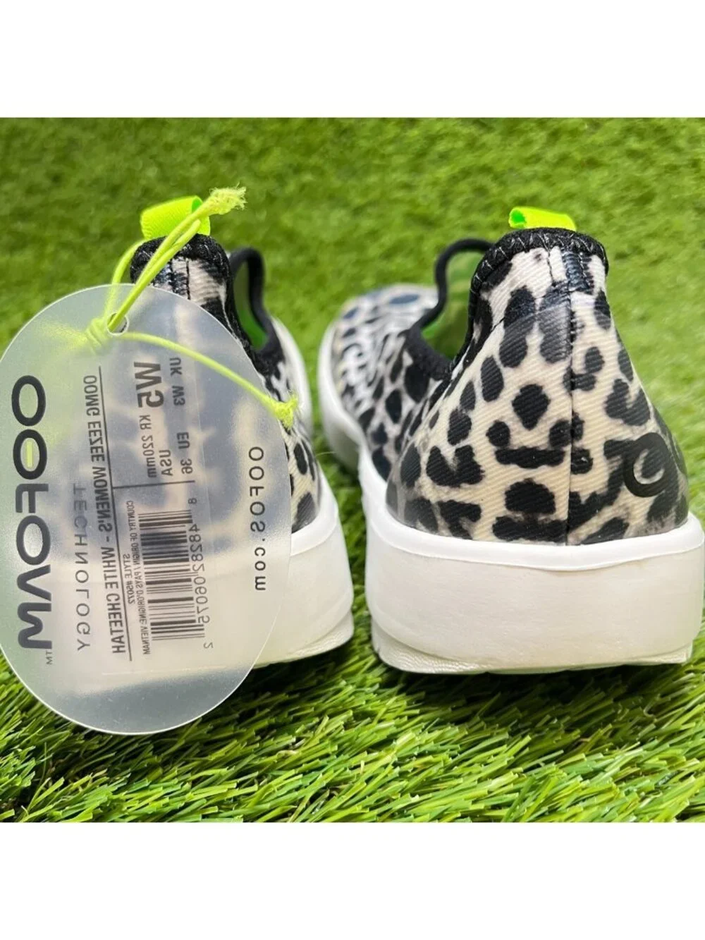 Oofos OOmg Eezee Leopard Print Womens Size 5 Black White Casual Slip On Shoes